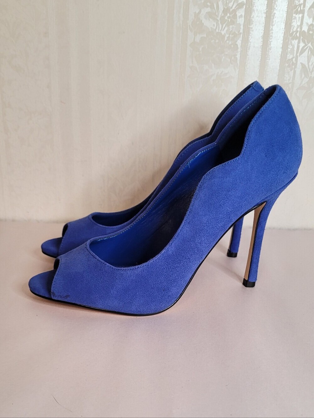 Nine West Blue Suede Open Toe Pumps Size 8.5 - Picture 5 of 11